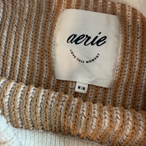 Aerie Beyond Chenille Woman’s Medium Two Toned Tan Cream Knit Crewneck Sweater - Picture 6 of 13